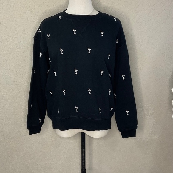 Lou & Grey Tops - 716 - Lou & Grey NWT Black Sweatshirt with White Pattern, Size XXS - Oversized